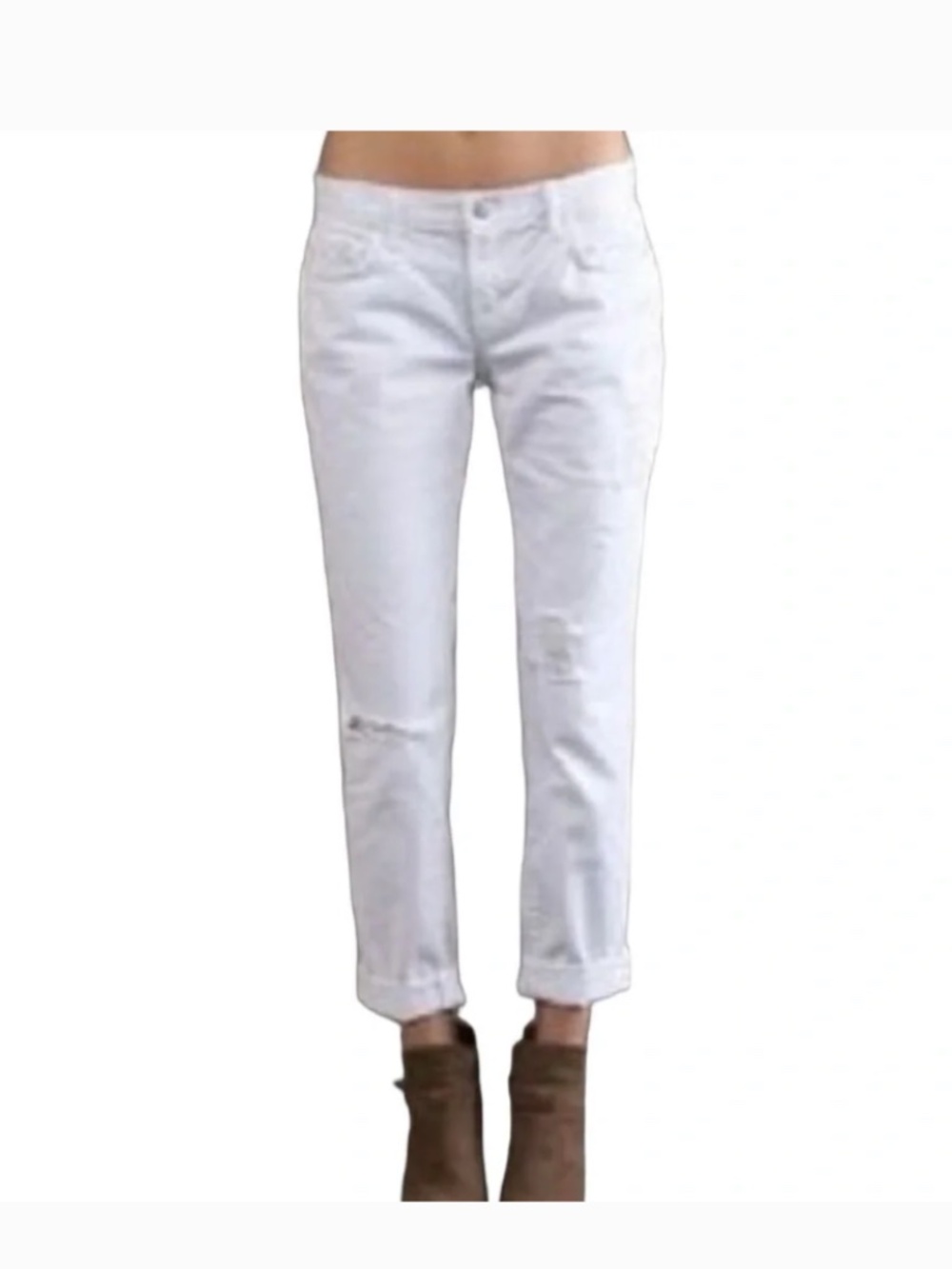 J Brand Aidan Distressed White Boyfriend Jeans, Size 27